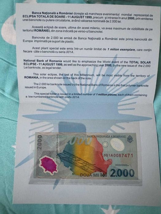Pt colectionari:
Bancnote de 2000 lei cu eclipsa
Pret: 500 lei neg.