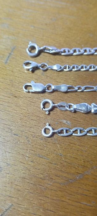 Lot 5 Brățări Argint 925 – Modele Deosebite (Figaro, Ancoră, Inimi) – Lungimi 19-22 cm