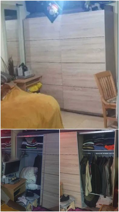 Dulap Sifonier cu 2 usi glisante, 2 compartimente pt haine cu 2 bare inox, 2 compartimente superioare si 2 compartimente inferioare, polite sus si jos