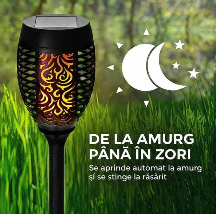 Set 5 lampi solare efect flacara pentru gradina stil torta51,5 cm IP65