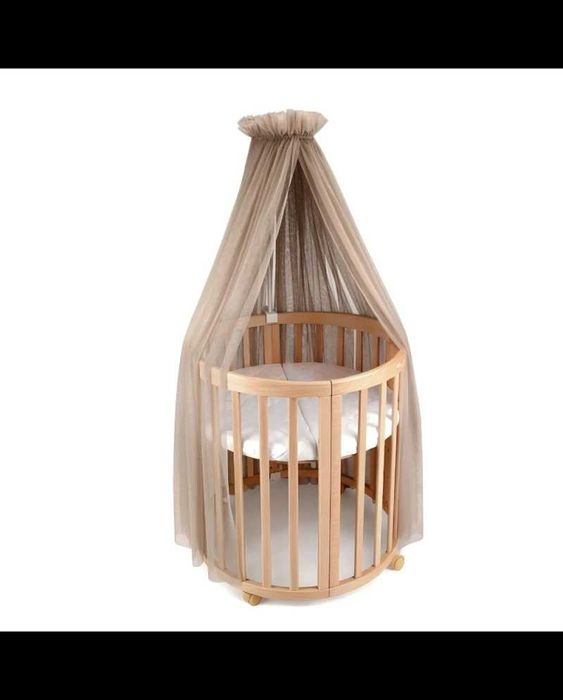 Натурален к-т дървена кошара за бебе 7в1 Овал, Детско легло 0-10 год.