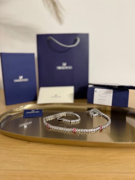 Colier Swarovski Matrix Tennis cu 3 pietre roz