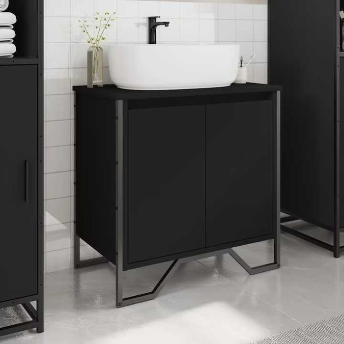 Dulap pentru chiuveta baie vidaXL negru 60x35x60 cm lemn prelucrat KIKA IKEA THE HOME Mobexpert Exotique Bathroom Black Premium Lux MDF House Casa