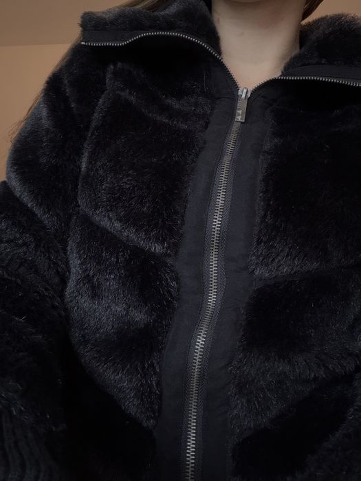 Дамско черно яке/палто с Еко косъм  Sia Mia