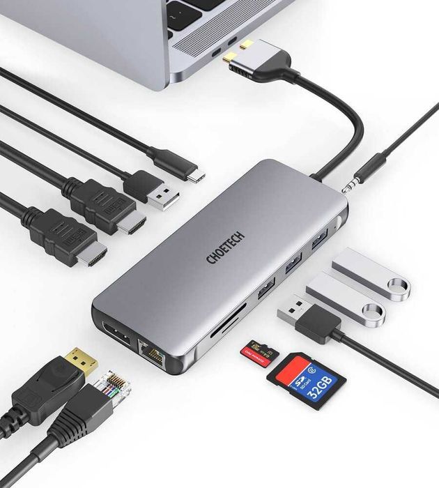 Macbook Choetech 12-in-1 USB-C Dual Multimedia Adapter мултифункц хъб