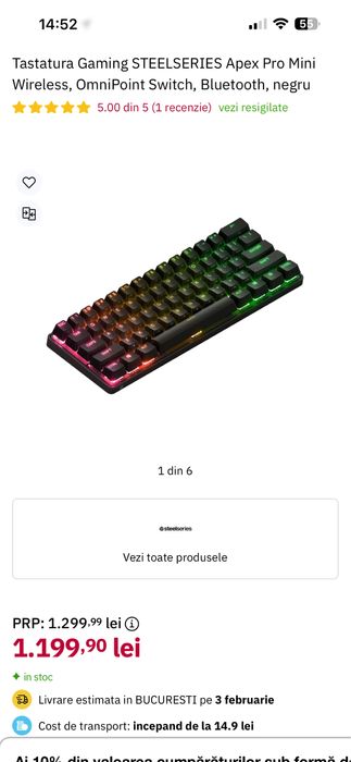 SteelSeries Apex Pro Mini Wireless  Hall Effect - stare foarte buna