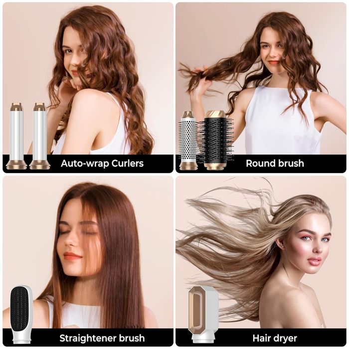 Стилизатор за коса 6в1, йонен сешоар, изправяне, въздушна маша къдрици