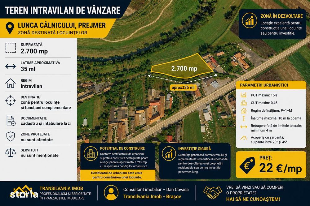 Teren intravilan 2.700 mp – Lunca Câlnicului, Prejmer | 22 €/mp