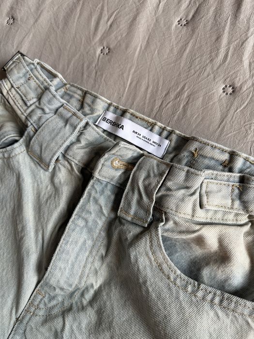 Bershka Дънки Adjustable Wide-Leg Balloon Carpenter Светлосини