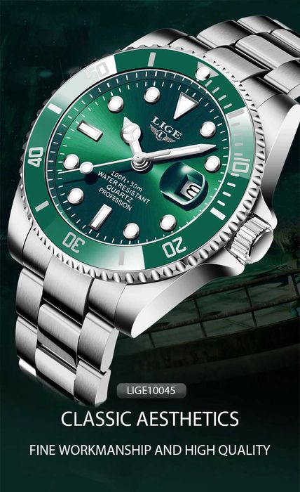Мъжки часовник Lige, Неръждаема стомана, Водоустойчив, Хронометър