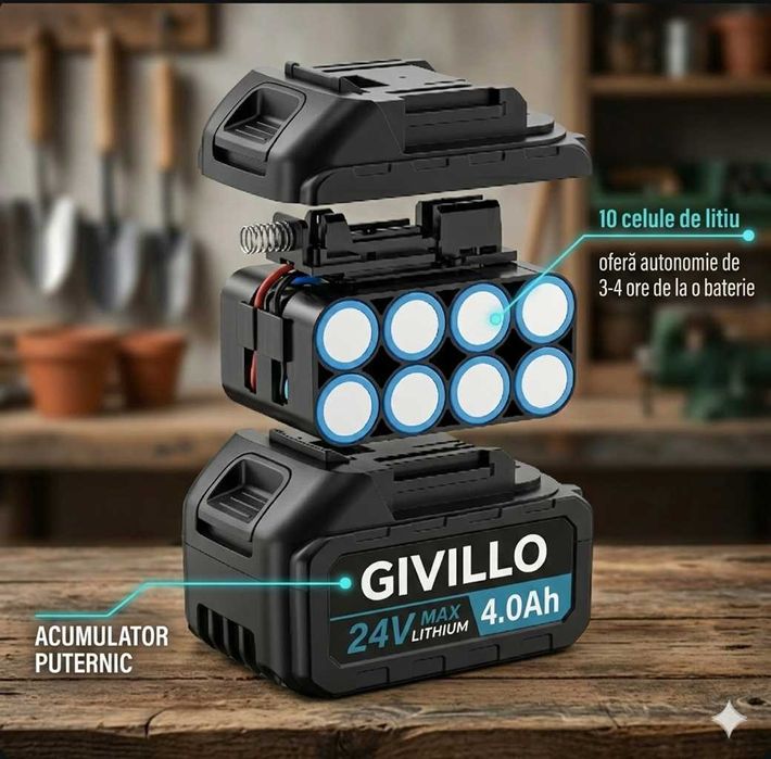 Foarfeca electrica cu prelungitor telescopic 1,2-2,7m, 2 baterii 4AH