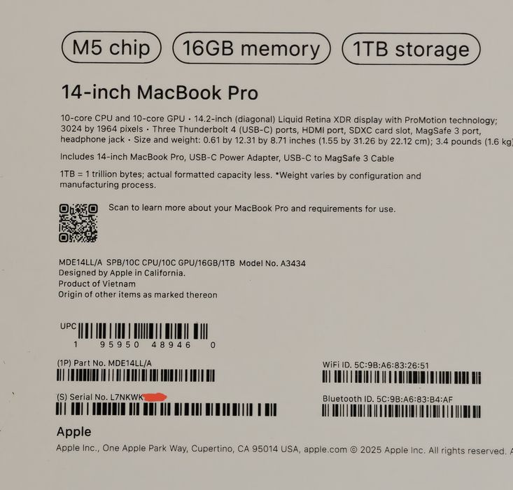 MacBook Pro 14 M5 16/1TB 2 цикла