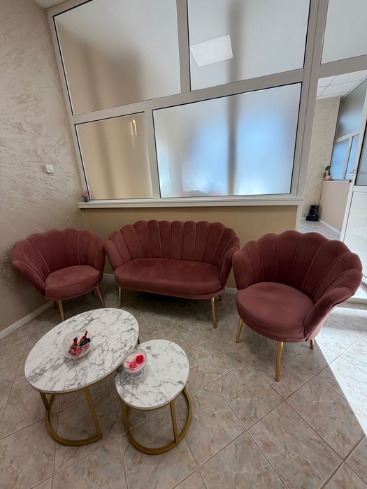 Диван с кресла в цвят пепел от рози