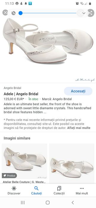 Pantofi mireasa clasici,delicati,mas 38, G.Westerleigh,toc16 cm