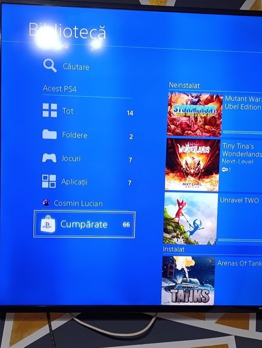 Vând PlayStation 4, 1 controler+66 de jocuri in cont.