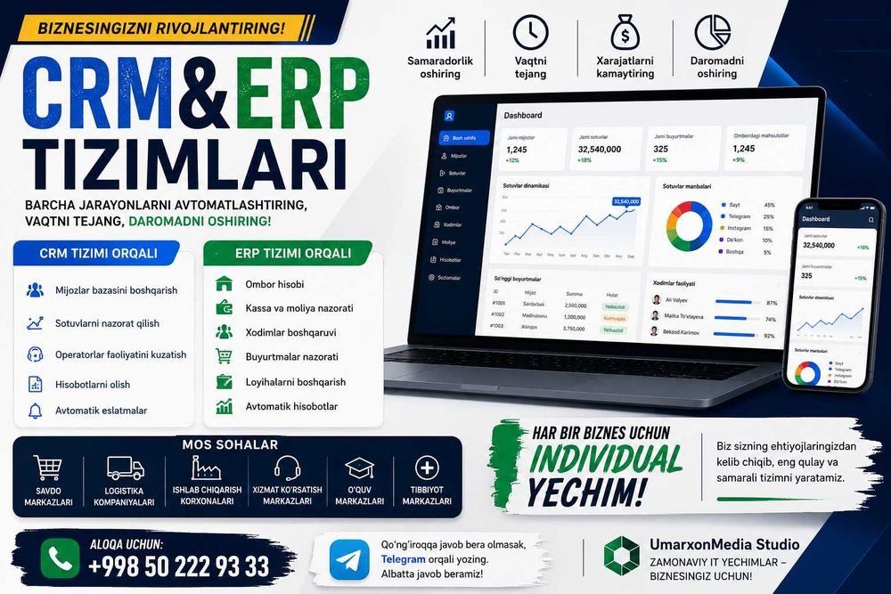 CRM ERP Tizimlari Yaratamiz | Biznesni Avtomatlashtirish