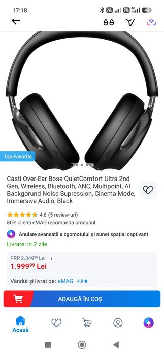 Căști Bose QuietComfort Ultra  2nd gen Produs nou sigilat!