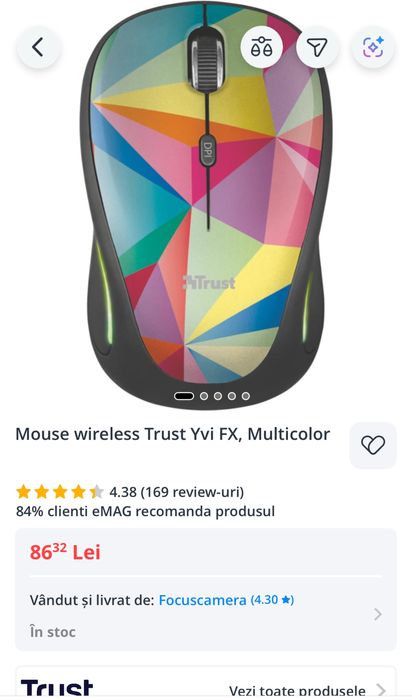 Trust Yvi FX Wireless Mouse - Multicolor cu LED și USB receiver