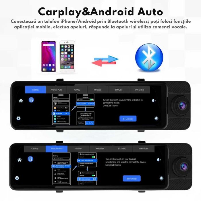 Camera de bord Auto tip Oglinda,Navigatie Auto Carplay si Android auto
