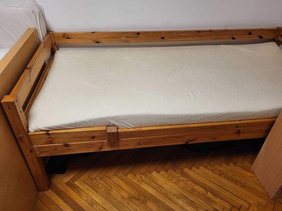 Pat lemn masiv 100x200 cu saltea Tempur