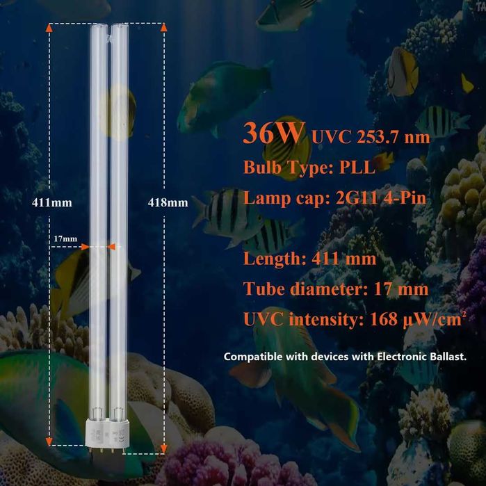 Becuri UV de înlocuire 2G11 PLL 36W pentru clarificatoare UVC iaz – 2 buc.