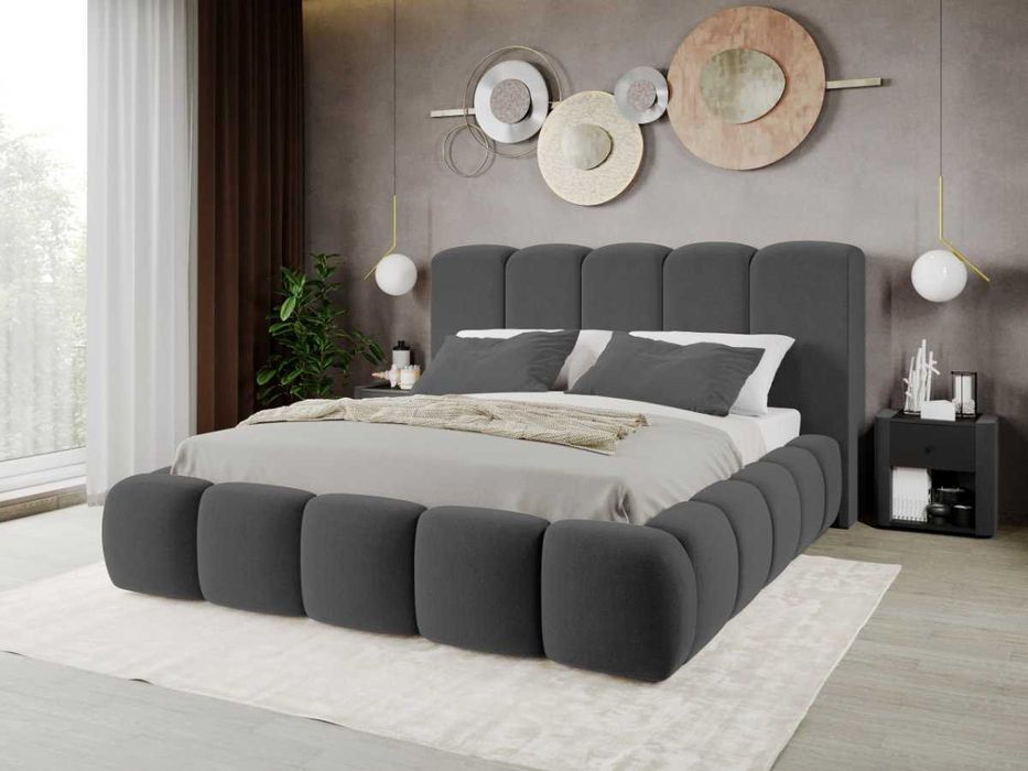 Pat Tapitat Noel Gri Inchis - Velluto 19 cu somiera rabatabila si lada