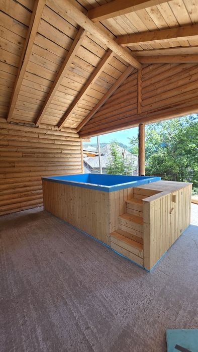 Piscina polipropilena ciubar, izolatie, lambriu lemn, tratat, jacuzzi