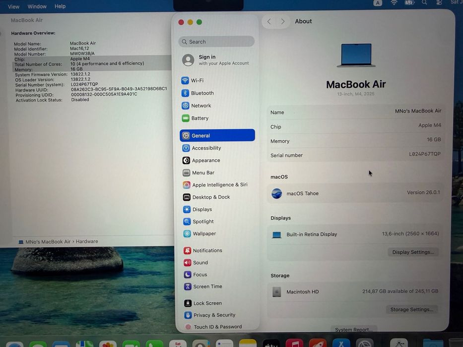 MacBook Air 13" M4 Chip 10-CPU, 8-GPU, 16GB RAM, 256GB SSD В ГАРАНЦИЯ ДО 25.06.2027г.
