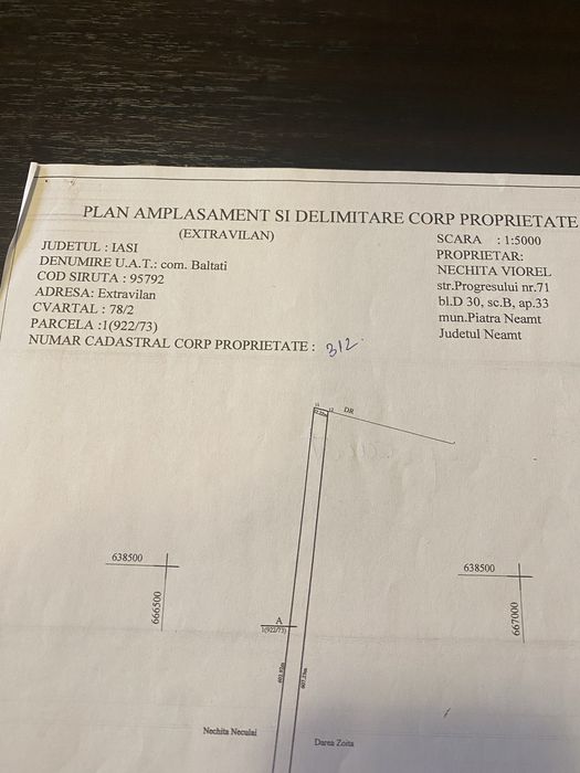Vind teren exstravilan cu deschidere la E 85 Baltati