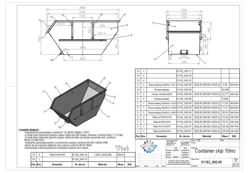 Container abroll skip 10m3 pt gunoi, moluz, deseuri, renovari, santier