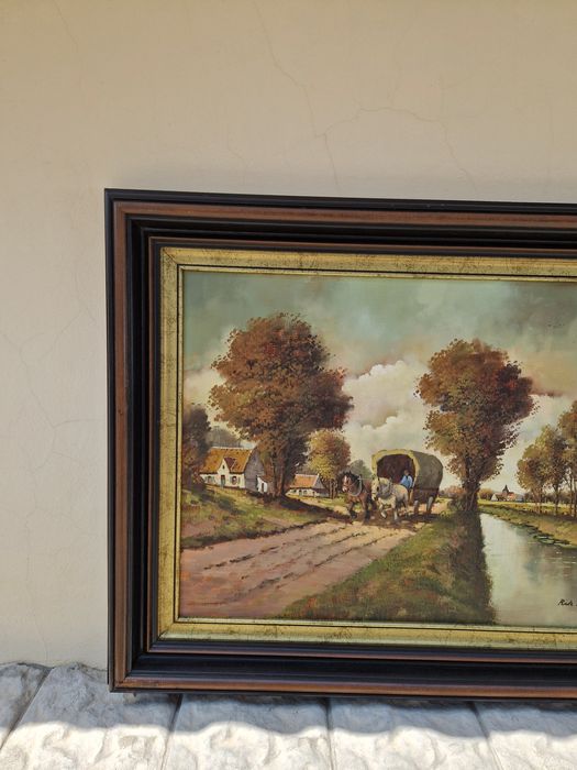 Страхотна голяма антикварна холандска картина масло върху  платно