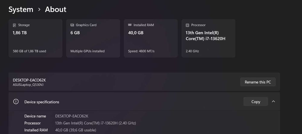 Asus creator i7 13620H 40GB RAM 2TB SSD RTX 3050 6GB