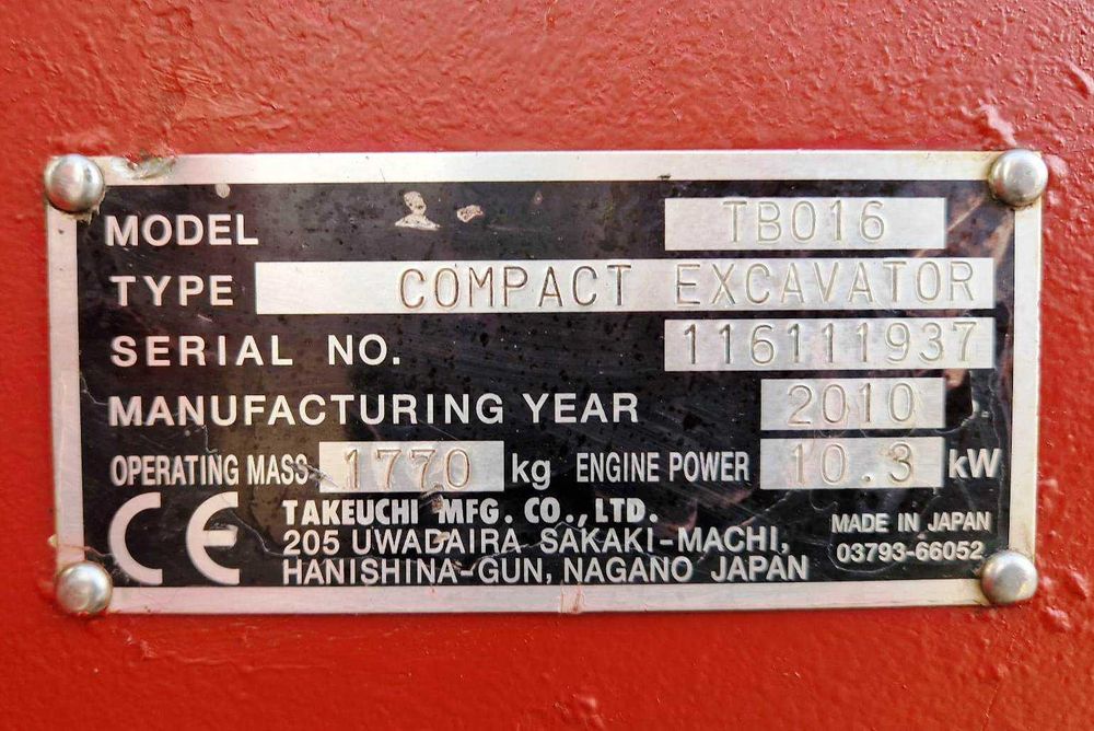 miniexcavator Takeuchi TB016