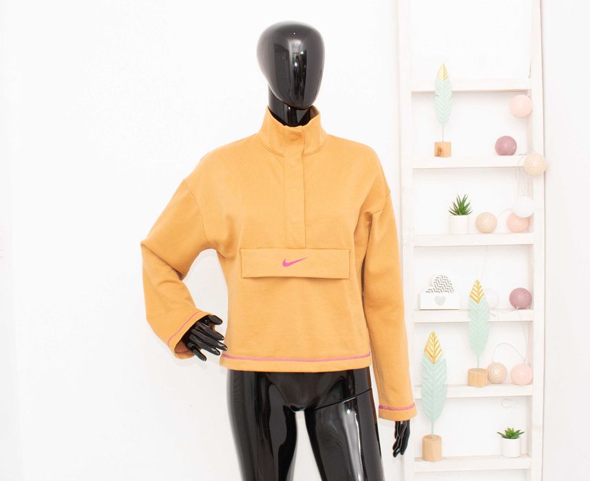 Nike Swoosh дамски суичър цвят горчица флиис 1/4 цип пуловер XS