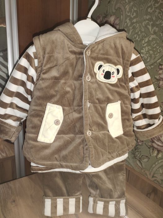 3ка зимний костюм утеплением брючки кофта и безрукавка комплект Куала