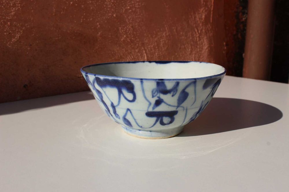 Bol portelan China, secol 19, Kitchen Qiing, albastru Cobalt