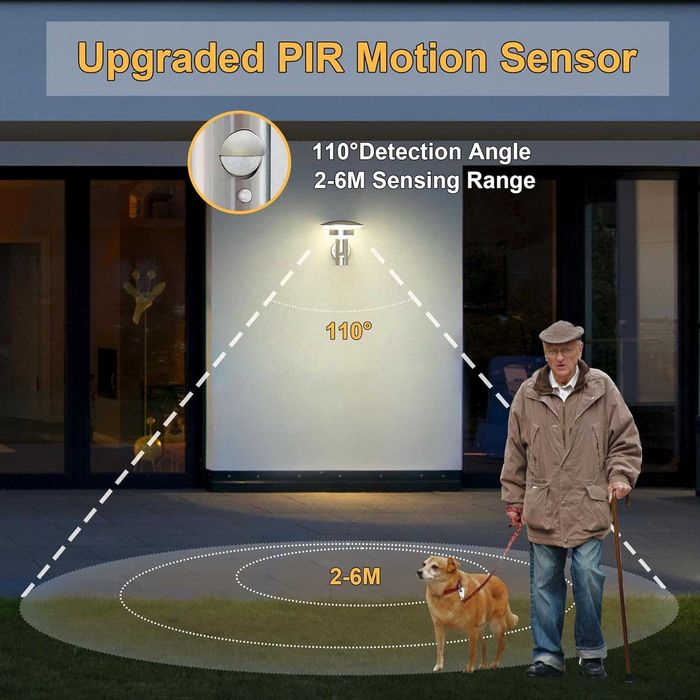 NBHANYUAN 2 броя Външна LED стенна лампа, сензор за движение, 4 режима