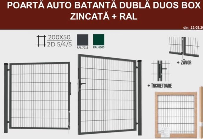 Poartă batantă dublă duos zincata + ral