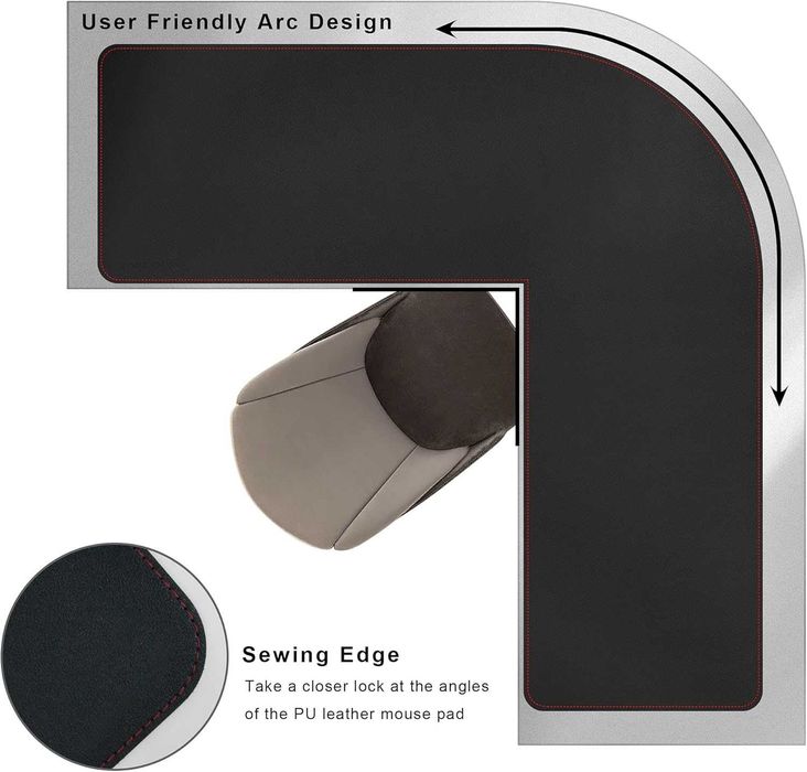 ZORESYN L-образна подложка от изкуствена кожа за бюро, 157×60 см,черна