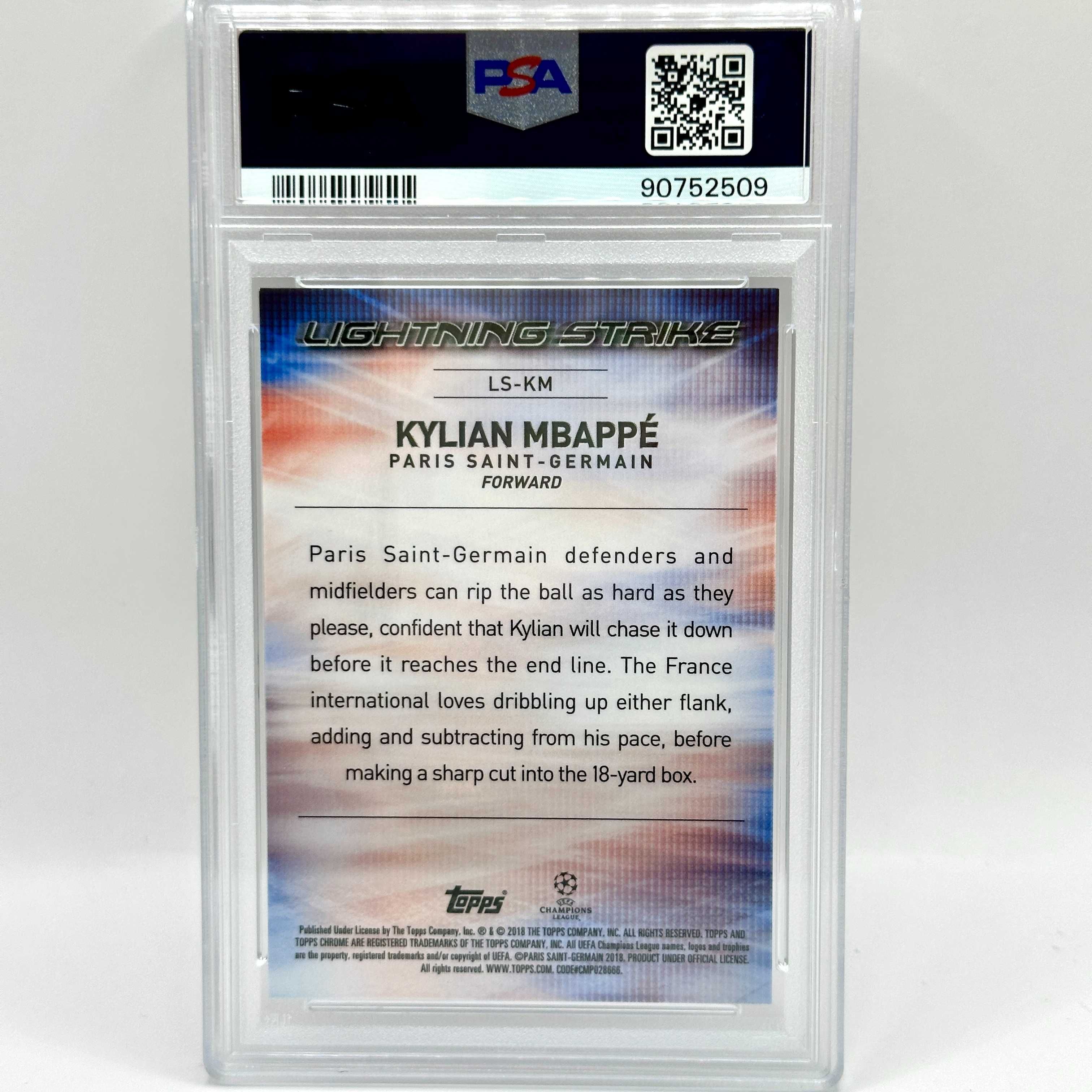 2017 Topps Chrome Kylian Mbappe #LS-KM sale ( LIGHTNING STRIKE ) PSA 9 MINT RC