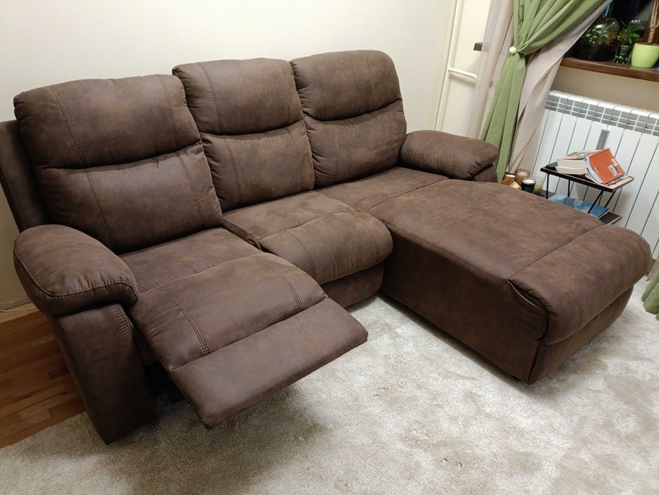 Диван тройка, ъглов, с лежанка и механизъм "Релакс"