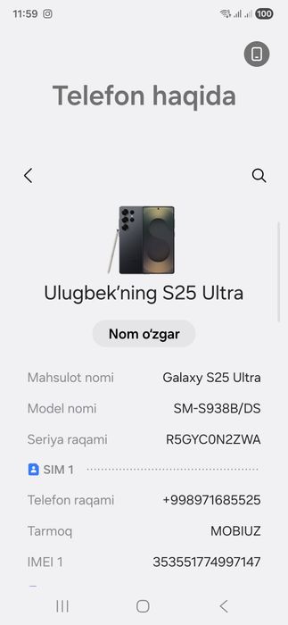 Samsun 25 ultra 12 256 vetnam 1 oy boldi ochilganga