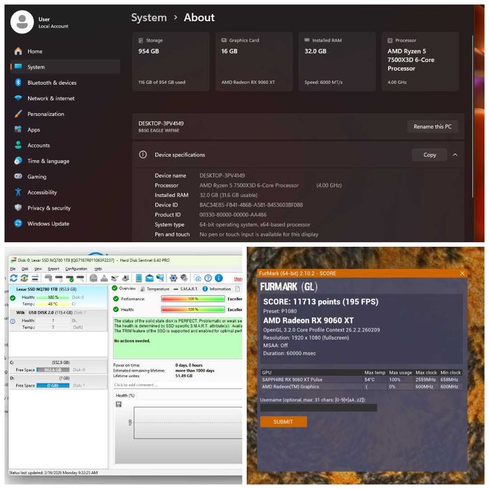 Calculator / PC Gaming – Ryzen 5 7500X3D + RX 9060 XT 16GB + Cadou