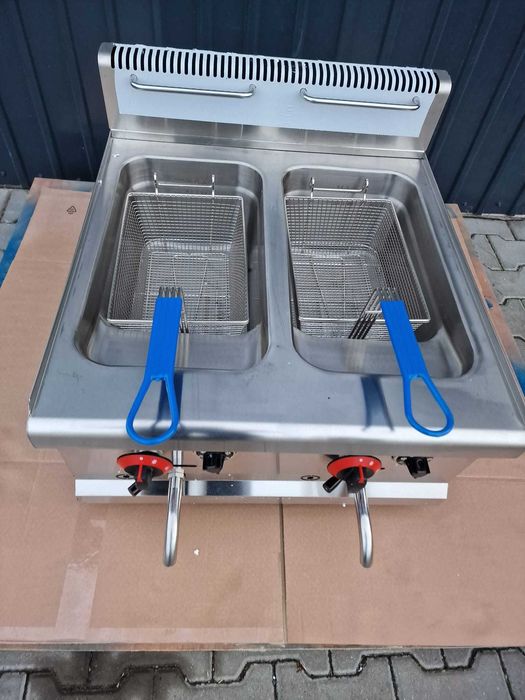 Friteuza 2x15L pe Gaz de butelie – Inox, Dubla, Transport Rapid