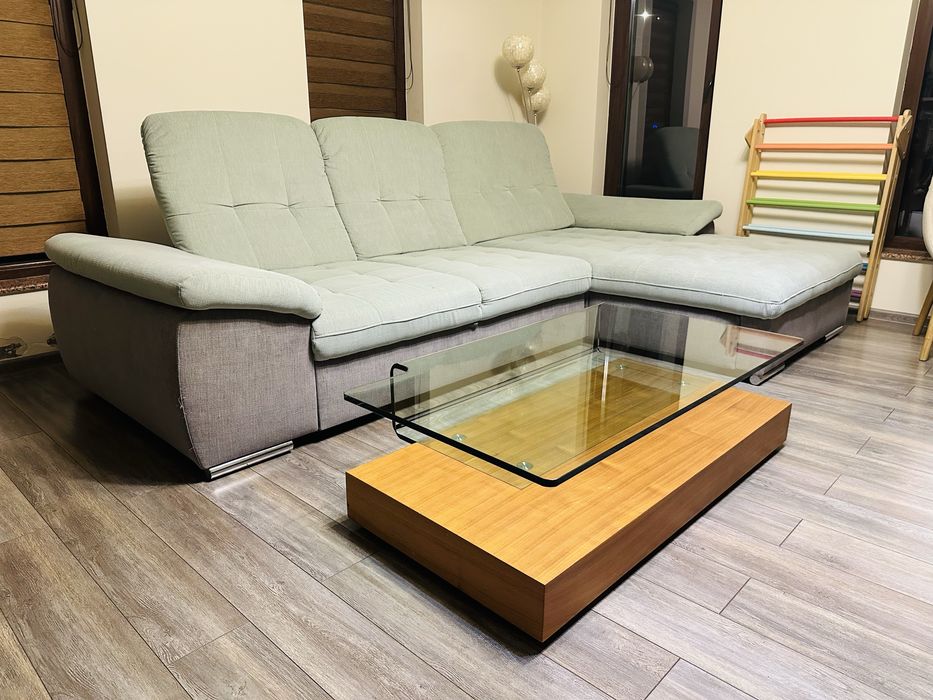 Masă de cafea living LEMs – lemn masiv & sticlă design futurist