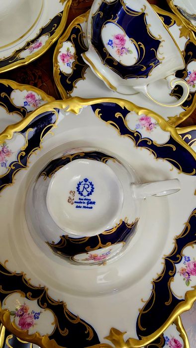 Чайно-кофейный сервиз "Мейсенский букет" ГДР. Кобальт. Дёшево !