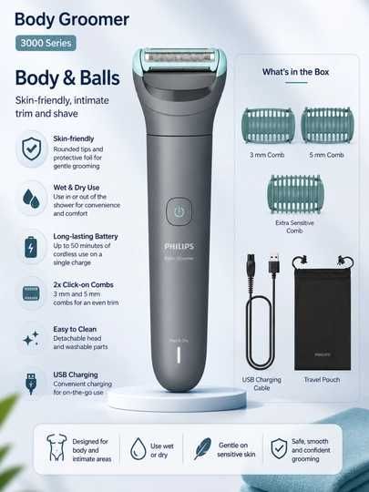PHILIPS BG3485/15 ТРИММЕР  для тела, сухое и влажное бритье, доставка.