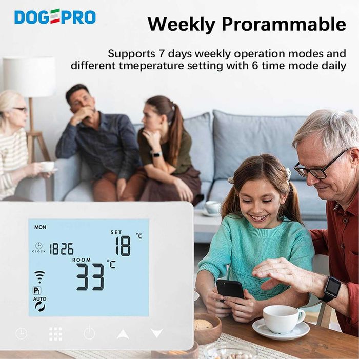 Termostat smart Wifi pentru centrala/boiler cu Alexa și Google, Funcție Programabilă Calitate inalta, Italia