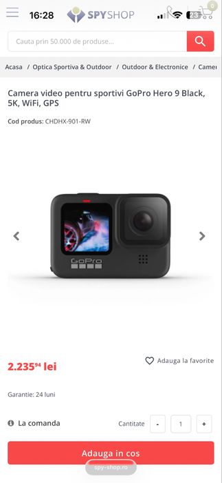 GoPro Hero 9 Black Edition Camera de Actiune 5K 20MP , GPS