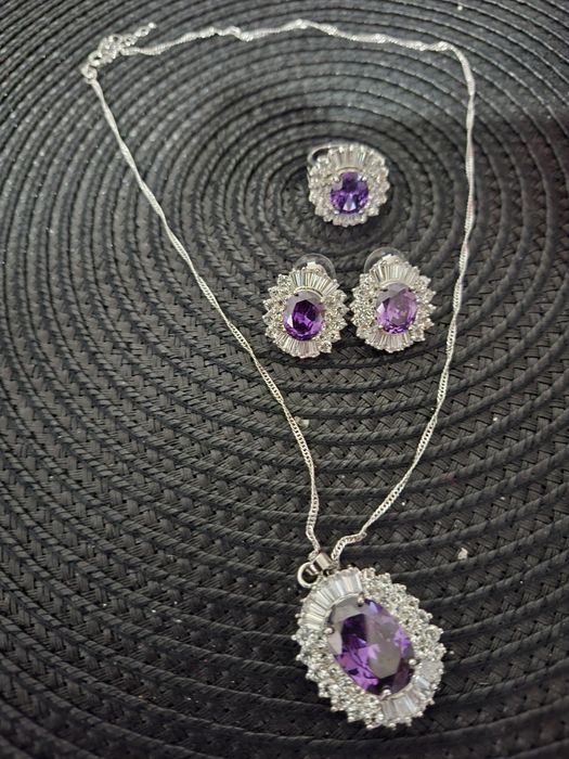 Set colier argint 925 inel cercei cu ametist